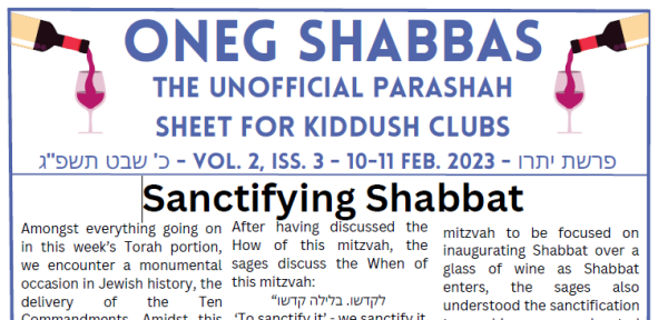 Oneg Shabbas Parashah Sheet For Yitro [10-11 February 2023]