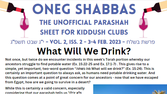 Oneg Shabbas Parashah Sheet for Beshallah [3-4 February 2023]