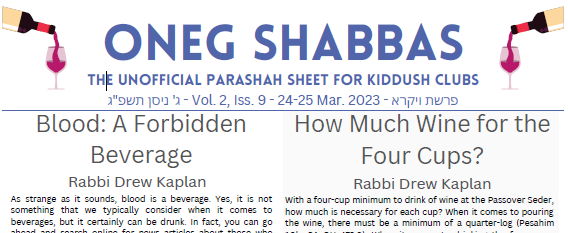 Oneg Shabbas Parashah Sheet For Vayikra [24-25 March 2023]