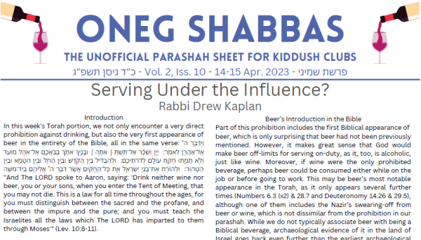 Oneg Shabbas Parashah Sheet for Shemini [14-15 April 2023]