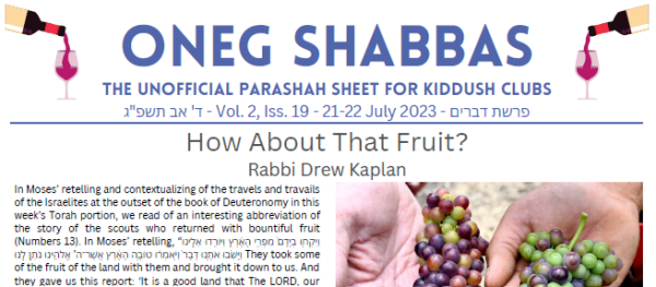 Oneg Shabbas Parashah Sheet for Devarim[21-22 July 2023]