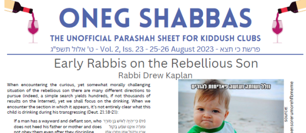 Oneg Shabbas Parashah Sheet for Ki Tetzei [25-26 August 2023]