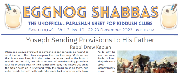 Oneg Shabbas Parashah Sheet for Vayeshev [22-23 December 2023]
