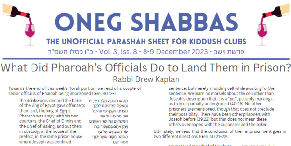 Oneg Shabbas Parashah Sheet for Vayeshev [8-9 December 2023]